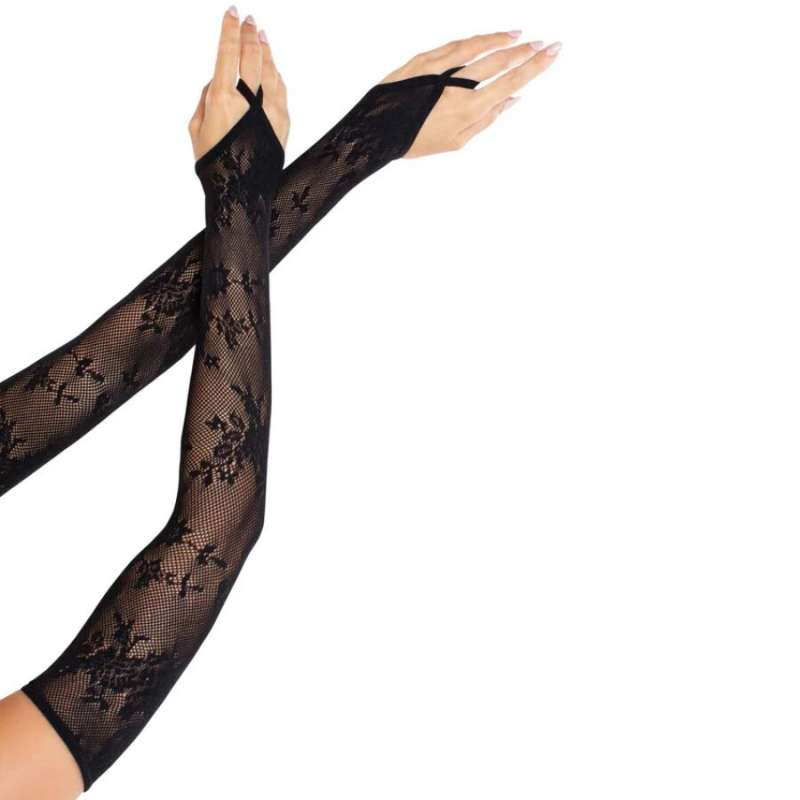 LEG AVENUE - EXTRA LONG FLORAL LACE ARM WARMER GLOVES BLACK LEG AVENUE - EXTRA LONG FLORAL LACE ARM WARMER GLOVES BLACK