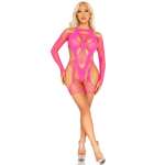 LEG AVENUE - FISHNET BODYSTOCKING WITH GARTER BELT AND HARNESS NEON PINK