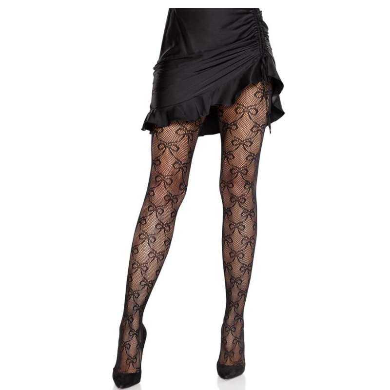 LEG AVENUE - FISHNET TIGHTS WITH BOW BLACK
