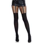LEG AVENUE - GARTER BELT EFFECT TIGHTS WITH LACE DETAIL BLACK