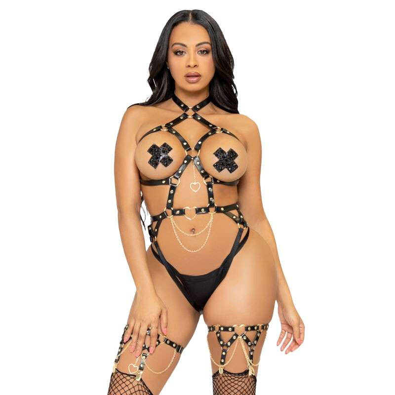 LEG AVENUE - Kink - Heart rengas valjaat teddy koko M - musta