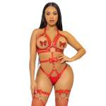 LEG AVENUE - Kink - Studded O-rengas valjaat teddy koko M - punainen