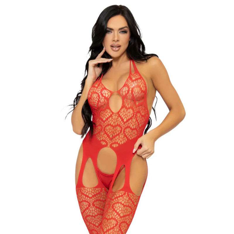 LEG AVENUE - NET SUSPENDER BODYSTOCKING ONE SIZE - RED LEG AVENUE - NET SUSPENDER BODYSTOCKING ONE SIZE - RED