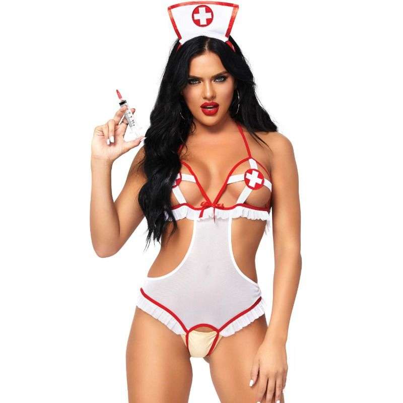 LEG AVENUE - NURSE OPEN CROTHLESS TEDDY ONE SIZE LEG AVENUE - NURSE OPEN CROTHLESS TEDDY ONE SIZE