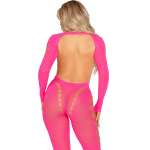 LEG AVENUE - PINK OPEN BACK BODYSTOCKING ONE SIZE