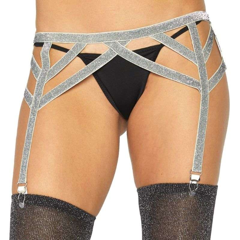 LEG AVENUE - SILVER LUREX ELASTIC GARTER BELT ONE SIZE LEG AVENUE - SILVER LUREX ELASTIC GARTER BELT ONE SIZE