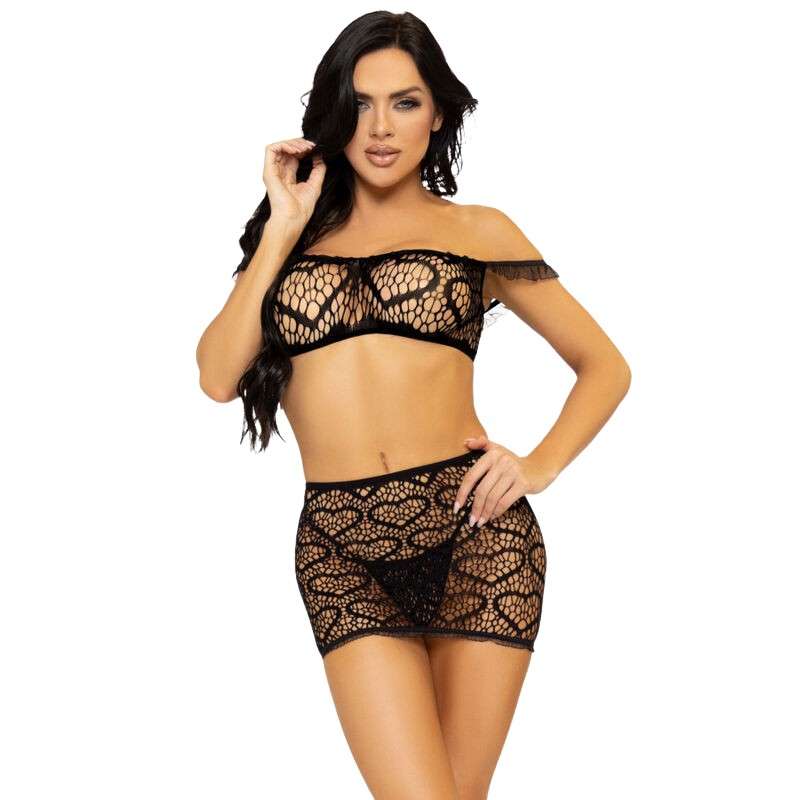LEG AVENUE - Three osaa setti Top, mini Skirt ja String yksi koko - musta LEG AVENUE - Three osaa setti Top, mini Skirt ja String yksi koko - musta
