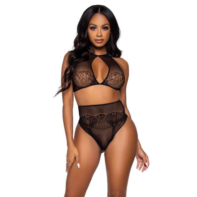 LEG AVENUE - TWO PIECES SET HALTER CROP TOP & THONG PANTY PANTY ONE SIZE LEG AVENUE - TWO PIECES SET HALTER CROP TOP & THONG PANTY PANTY ONE SIZE
