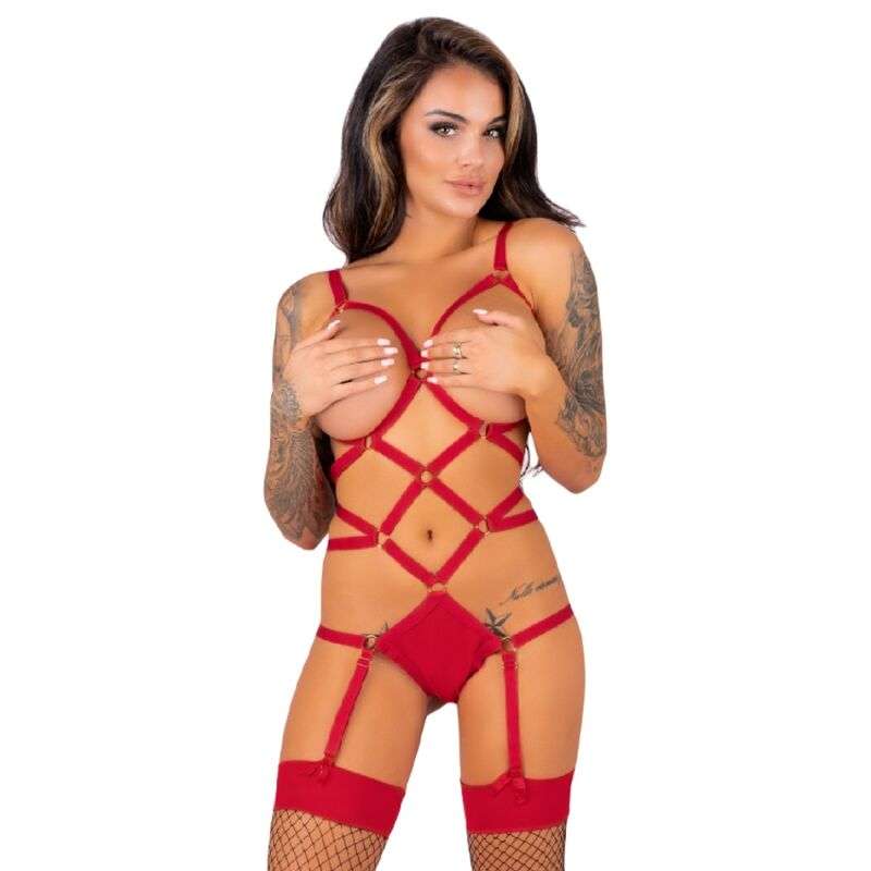 LIVCO CORSETTI FASHION - THIARA LC 20213 SET BODY + STOCKINGS RED L/XL