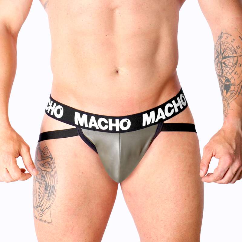 MACHO - MX27GR JOCK LEATHER GRAY BEIGE S MACHO - MX27GR JOCK LEATHER GRAY BEIGE S