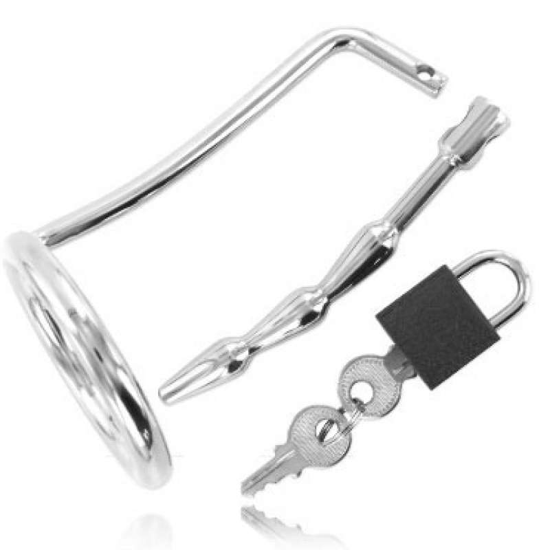 METAL HARD - TESTICLE RING WITH URETHRAL CHASTITY PLUG METAL HARD - TESTICLE RING WITH URETHRAL CHASTITY PLUG