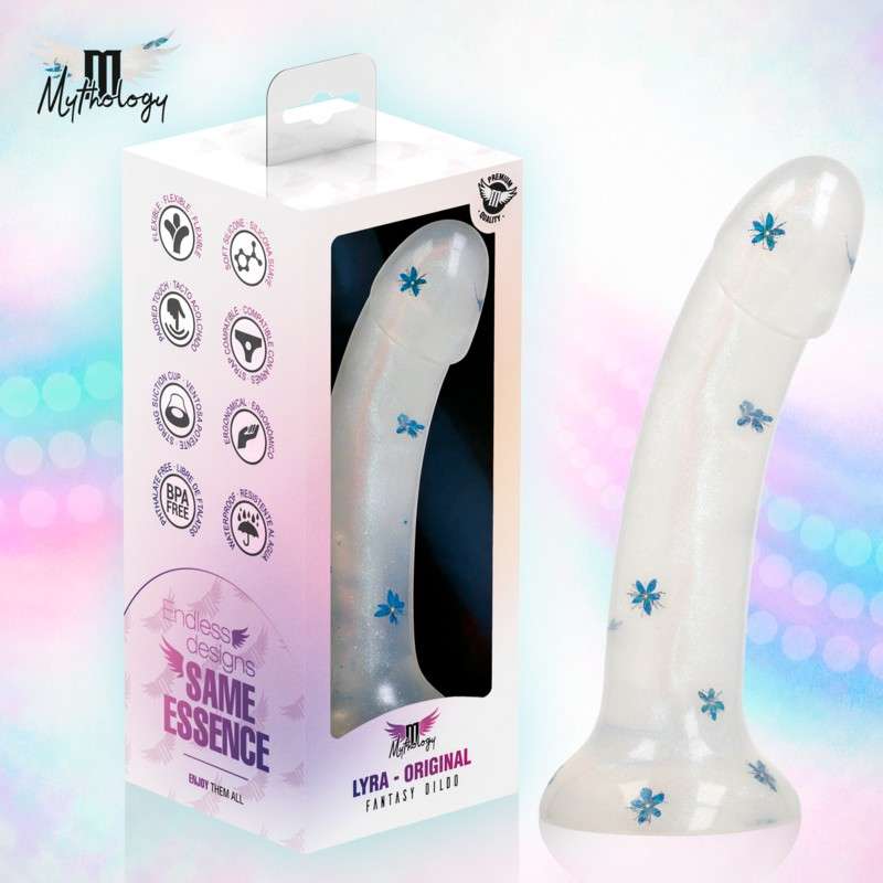 MYTHOLOGY - Lyra 4 silikoninen dildo 17 cm Ø 3,6 cm kirkas, kukkakuviot MYTHOLOGY - Lyra 4 silikoninen dildo 17 cm Ø 3,6 cm kirkas, kukkakuviot