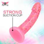 MYTHOLOGY - Lyra 6 silikonidildo 17 cm Ø 3,6 cm pinkki punainen täplikäs