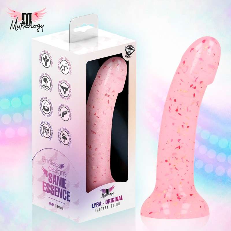 MYTHOLOGY - Lyra 9 silikonidildo 17 cm Ø 3,6 cm kirkkaan pinkki punaisin pilkuin MYTHOLOGY - Lyra 9 silikonidildo 17 cm Ø 3,6 cm kirkkaan pinkki punaisin pilkuin