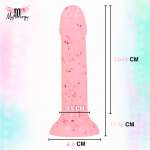MYTHOLOGY - Lyra 9 silikonidildo 17 cm Ø 3,6 cm kirkkaan pinkki punaisin pilkuin