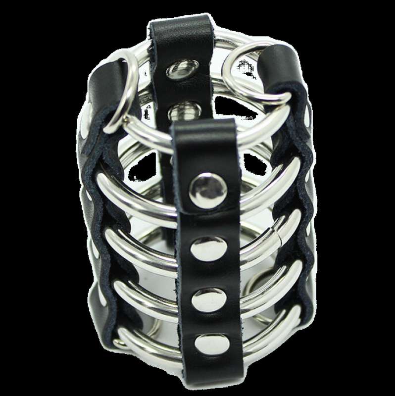 OHMAMA FETISH - PENIS CAGE WITH METAL RINGS AND LEATHER STRAPS OHMAMA FETISH - PENIS CAGE WITH METAL RINGS AND LEATHER STRAPS