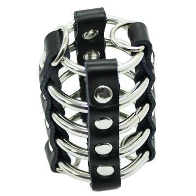 OHMAMA FETISH - Penis häkki metalli renkaat ja nahka Straps