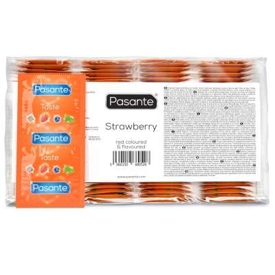 PASANTE - CONDOMS FLAVOR STRAWBERRY BAG 144 UNITS