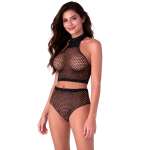 PASSION - BS116 BLACK BODYSTOCKING RHINESTONE MESH SET