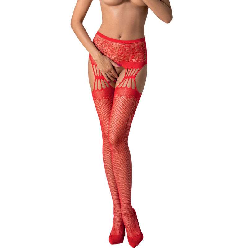 PASSION - S027 RED STOCKINGS WITH GARTER ONE SIZE PASSION - S027 RED STOCKINGS WITH GARTER ONE SIZE