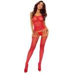 PASSION - BS119 punainen kukkakuvioinen bodystocking