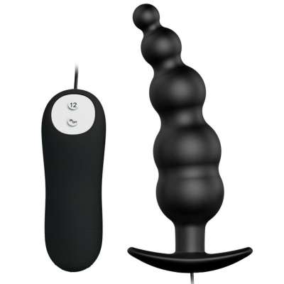 PRETTY LOVE - ANAL PLUG SILICONE EXTRA STIMULATION AND 12 VIBRATION MODES BLACK REMOTE CONTROL