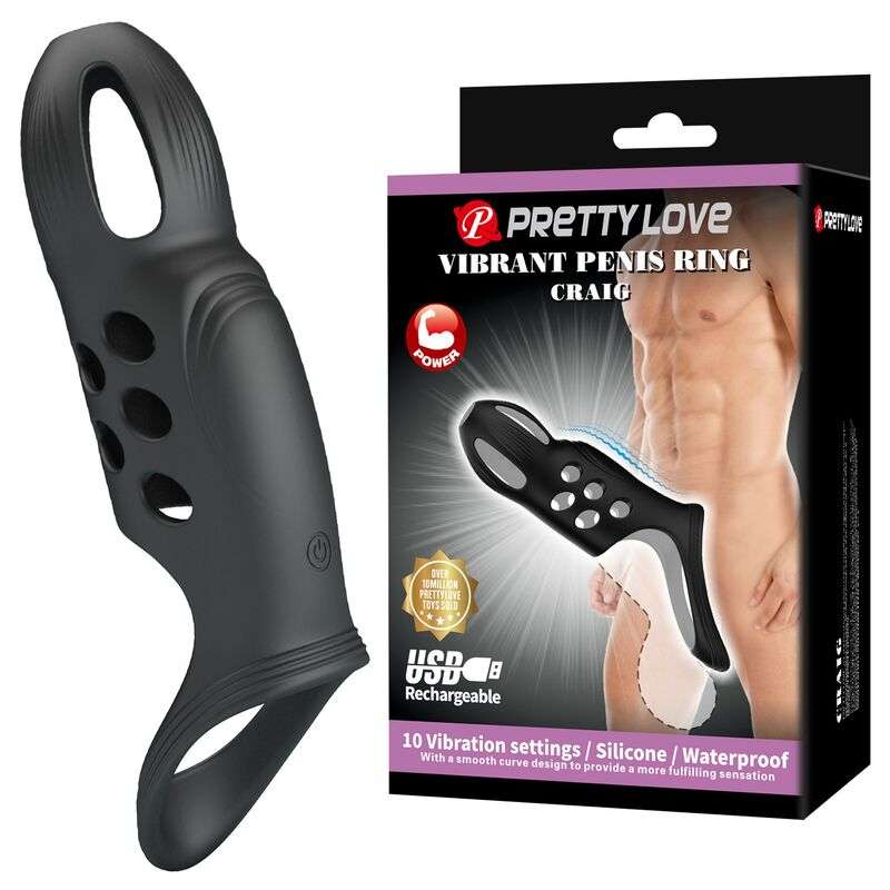 PRETTY LOVE - CRAIG RECHARGEABLE VIBRATING PENIS RING BLACK