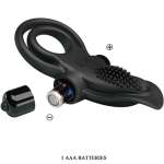PRETTY LOVE - DOUBLE VIBRATING RING + CLITORIS STIMULATOR 10 VIBRATIONS BLACK