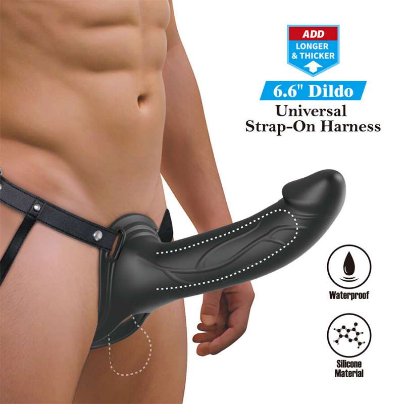 PRETTY LOVE - LONDON UNIVERSAL HARNESS WITH SILICONE STRAP-ON DILDO BLACK 16.8 CM
