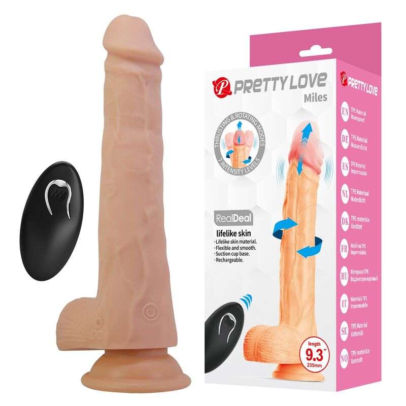 PRETTY LOVE - MILES THRUSTING & ROTATING VIBRATING DILDO REMOTE CONTROL 23.5 CM Ø 4.8 CM NATURAL