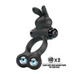 PRETTY LOVE - VIBRATING PENIS RING WITH BUNNY STIMULATOR 10 FUNCTIONS BLACK