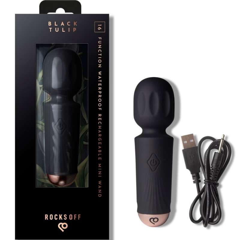 ROCKS-OFF - MINI RECHARGEABLE WAND 16 FUNCTIONS BLACK TULIP