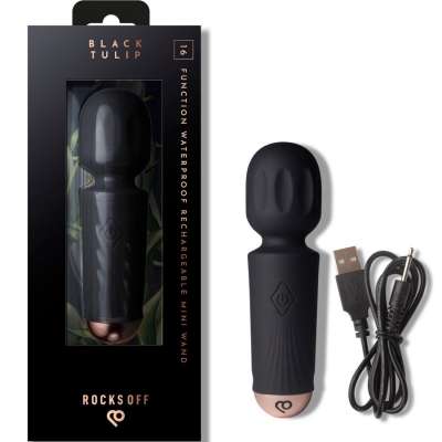 ROCKS-OFF - MINI RECHARGEABLE WAND 16 FUNCTIONS BLACK TULIP
