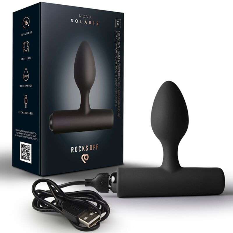 ROCKS-OFF - NOVA SOLARIS RECHARGEABLE SLIM & POWERFUL ANAL PLUG 16 FUNCTION BLACK
