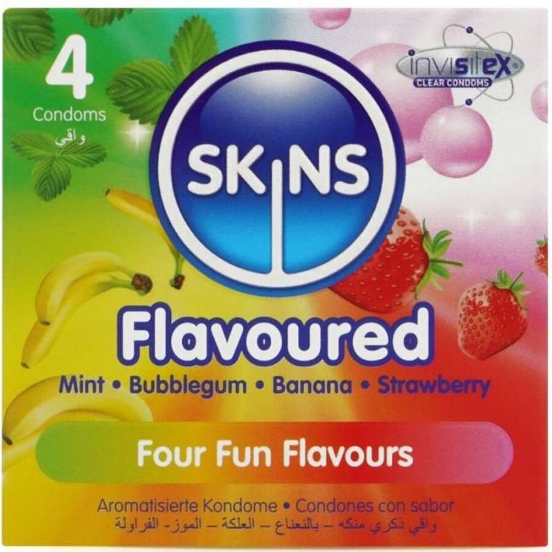 SKINS - MULTI FLAVORS PREMIUM CONDOMS PACK 4 SKINS - MULTI FLAVORS PREMIUM CONDOMS PACK 4