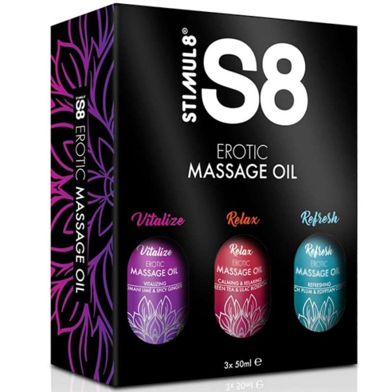 STIMUL8 - S8 MASSAGE OIL BOX 3 X 50 ML STIMUL8 - S8 MASSAGE OIL BOX 3 X 50 ML