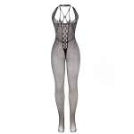 SUBBLIME - 951788 LONG FISHNET BODYSTOCKING WITH STRAPS ON CHEST AND BACK BLACK ONE SIZE