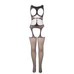SUBBLIME - 951900 FISHNET CROTCHLESS BODYSTOCKING WITH CUP AND OPEN SHOULDERS BLACK ONE SIZE