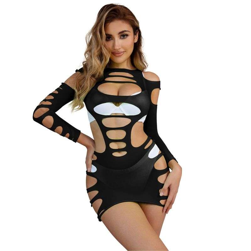 SUBBLIME - 952266 LONG SLEEVE ELASTIC FISHNET DRESS BLACK ONE SIZE SUBBLIME - 952266 LONG SLEEVE ELASTIC FISHNET DRESS BLACK ONE SIZE
