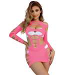 SUBBLIME - 952273 LONG SLEEVE ELASTIC FISHNET DRESS PINK ONE SIZE