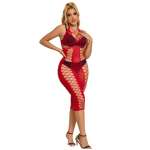 SUBBLIME - 952327 LONG RED FISHNET DRESS ONE SIZE