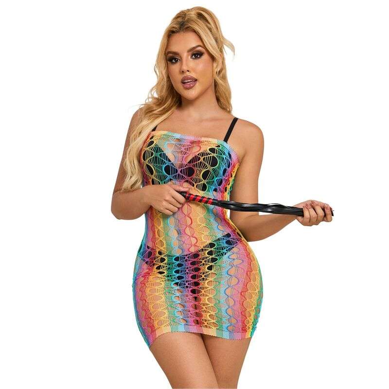 SUBBLIME - 952365 RAINBOW BARE SHOULDER FISHNET DRESS ONE SIZE SUBBLIME - 952365 RAINBOW BARE SHOULDER FISHNET DRESS ONE SIZE