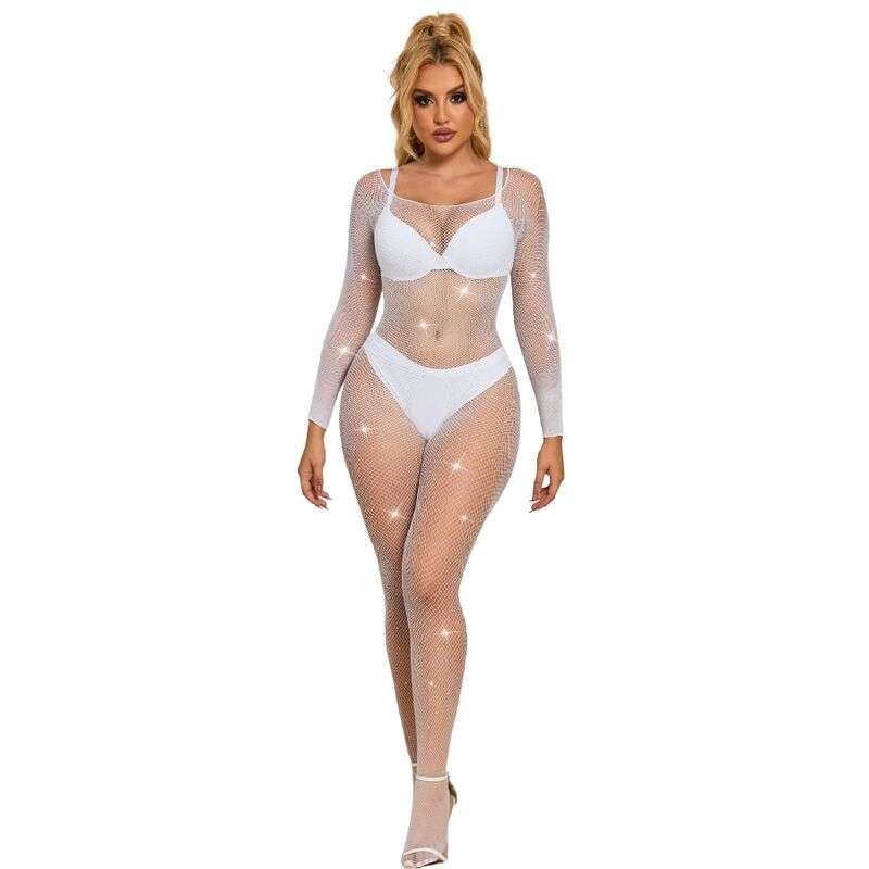 SUBBLIME - 952396 FISHNET BODYSTOCKING WITH DIAMONDS LONG SLEEVE WHITE ONE SIZE SUBBLIME - 952396 FISHNET BODYSTOCKING WITH DIAMONDS LONG SLEEVE WHITE ONE SIZE