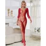SUBBLIME - 952419 FISHNET BODYSTOCKING WITH DIAMONDS LONG SLEEVE RED XS/M