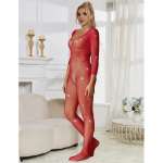 SUBBLIME - 952419 FISHNET BODYSTOCKING WITH DIAMONDS LONG SLEEVE RED XS/M