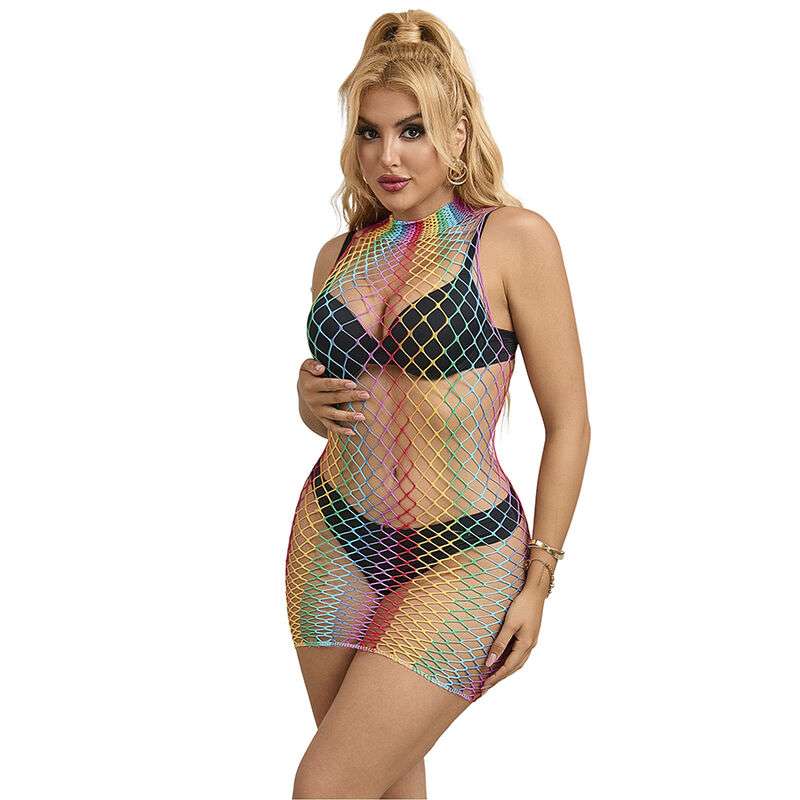 SUBBLIME - 952433 RAINBOW HIGH NECK SLEEVELESS FISHNET DRESS ONE SIZE SUBBLIME - 952433 RAINBOW HIGH NECK SLEEVELESS FISHNET DRESS ONE SIZE