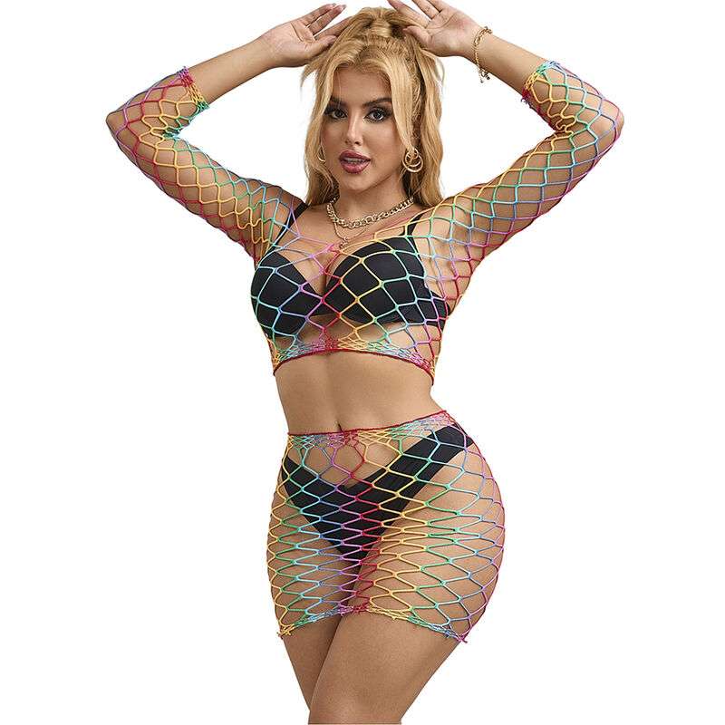 SUBBLIME - 952440 2-PIECE FISHNET SET LONG SLEEVE RAINBOW ONE SIZE SUBBLIME - 952440 2-PIECE FISHNET SET LONG SLEEVE RAINBOW ONE SIZE