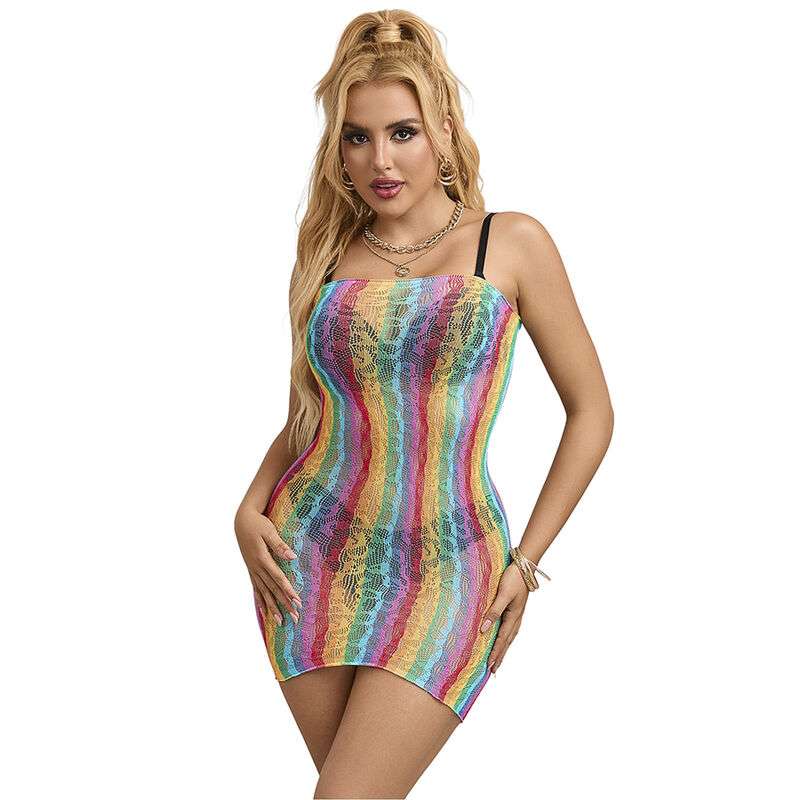 SUBBLIME - 952457 RAINBOW OFF SHOULDER SLEEVELESS FISHNET DRESS ONE SIZE SUBBLIME - 952457 RAINBOW OFF SHOULDER SLEEVELESS FISHNET DRESS ONE SIZE