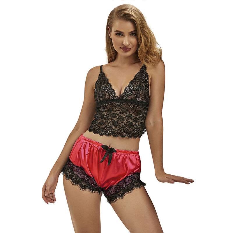 SUBBLIME - 953966 CASUAL SILK NIGHTGOWN + LACE PANTS BLACK/RED L/XL SUBBLIME - 953966 CASUAL SILK NIGHTGOWN + LACE PANTS BLACK/RED L/XL