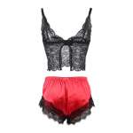 SUBBLIME - 953966 CASUAL SILK NIGHTGOWN + LACE PANTS BLACK/RED L/XL
